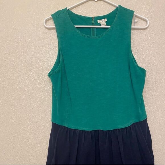 J. Crew Daybreak kelly Green blue block Fit Flare Dress sleeveless prep cotton M - Picture 5 of 11